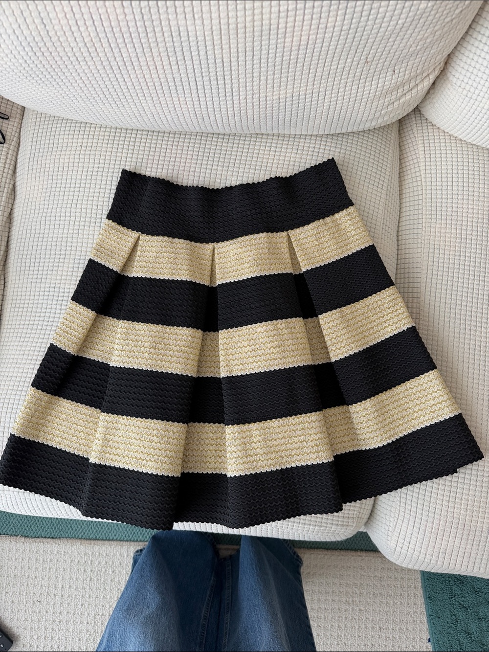 Xhilaration Black and Cream Striped Skater Skirt
